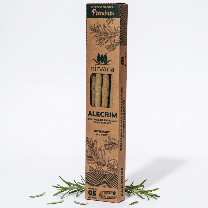 Nirvana Premium Eco: Prírodné rituálne vonné tyčinky – Rozmarín / Alecrim (5 ks)