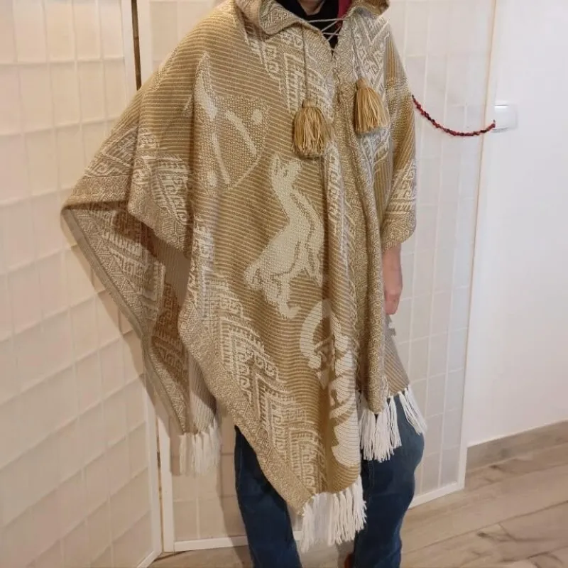 Pletené pončo z lamej vlny dámske béžové