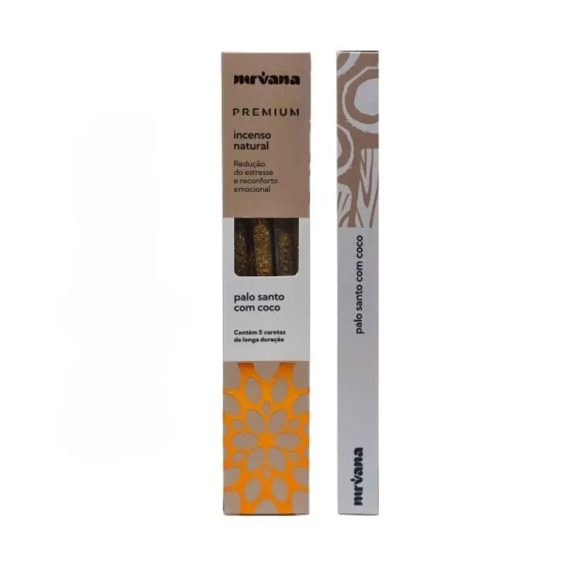 Nirvana Premium: Prírodné rituálne vonné tyčinky – Palo Santo a Kokos (5 ks)