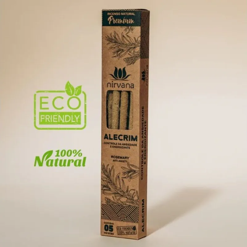 Nirvana Premium Eco: Prírodné rituálne vonné tyčinky – Rozmarín / Alecrim (5 ks)