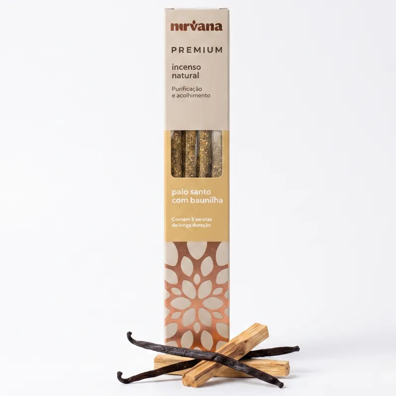 Nirvana Premium: Prírodné rituálne vonné tyčinky – Palo Santo a Vanilka (5 ks)