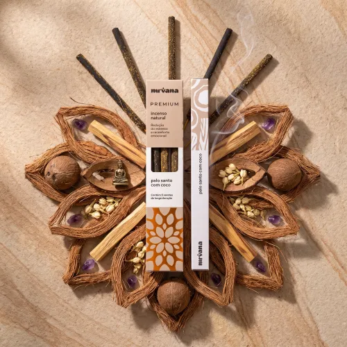 Nirvana Premium: Prírodné rituálne vonné tyčinky – Palo Santo a Kokos (5 ks)
