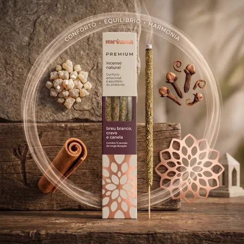 Nirvana Premium: Prírodné rituálne vonné tyčinky – Breu Branco, Klinčeky a Škorica (5 ks)