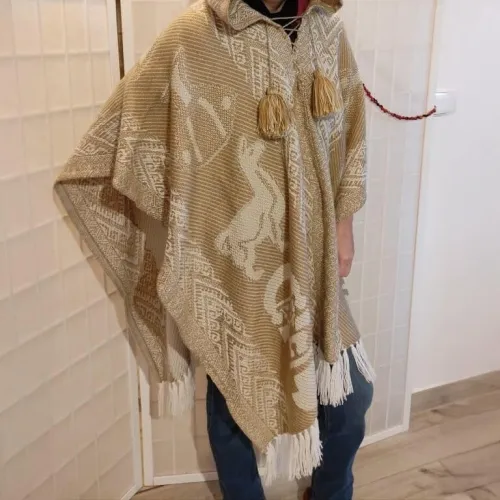 Pletené pončo z lamej vlny dámske béžové