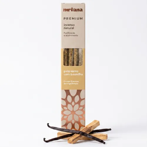 Nirvana Premium: Prírodné rituálne vonné tyčinky – Palo Santo a Vanilka (5 ks)
